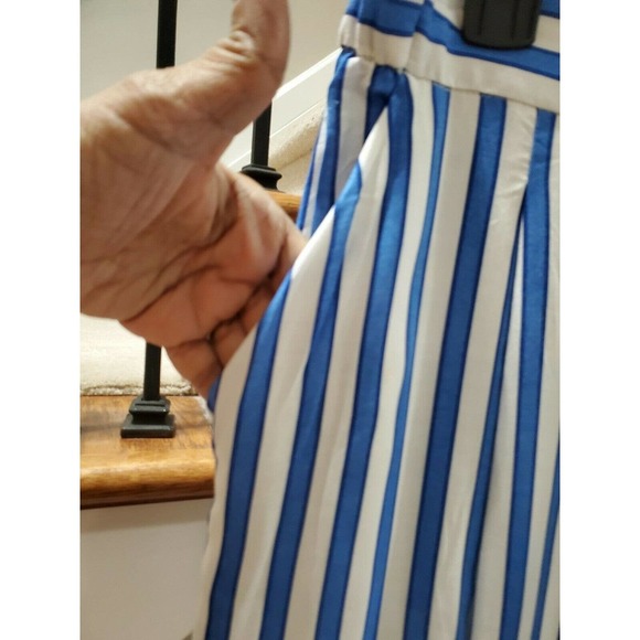 H&M Women's Blue/White Stiped 100% Rayon Mid Rise Wide Legs Dress Pant Size 10 - Picture 4 of 12